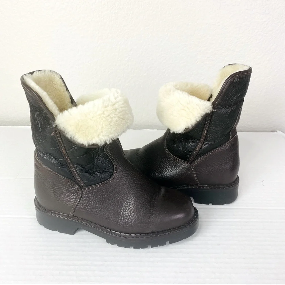 Pajar Brown Leather Winter Boots with Cream Shearling Cuff
